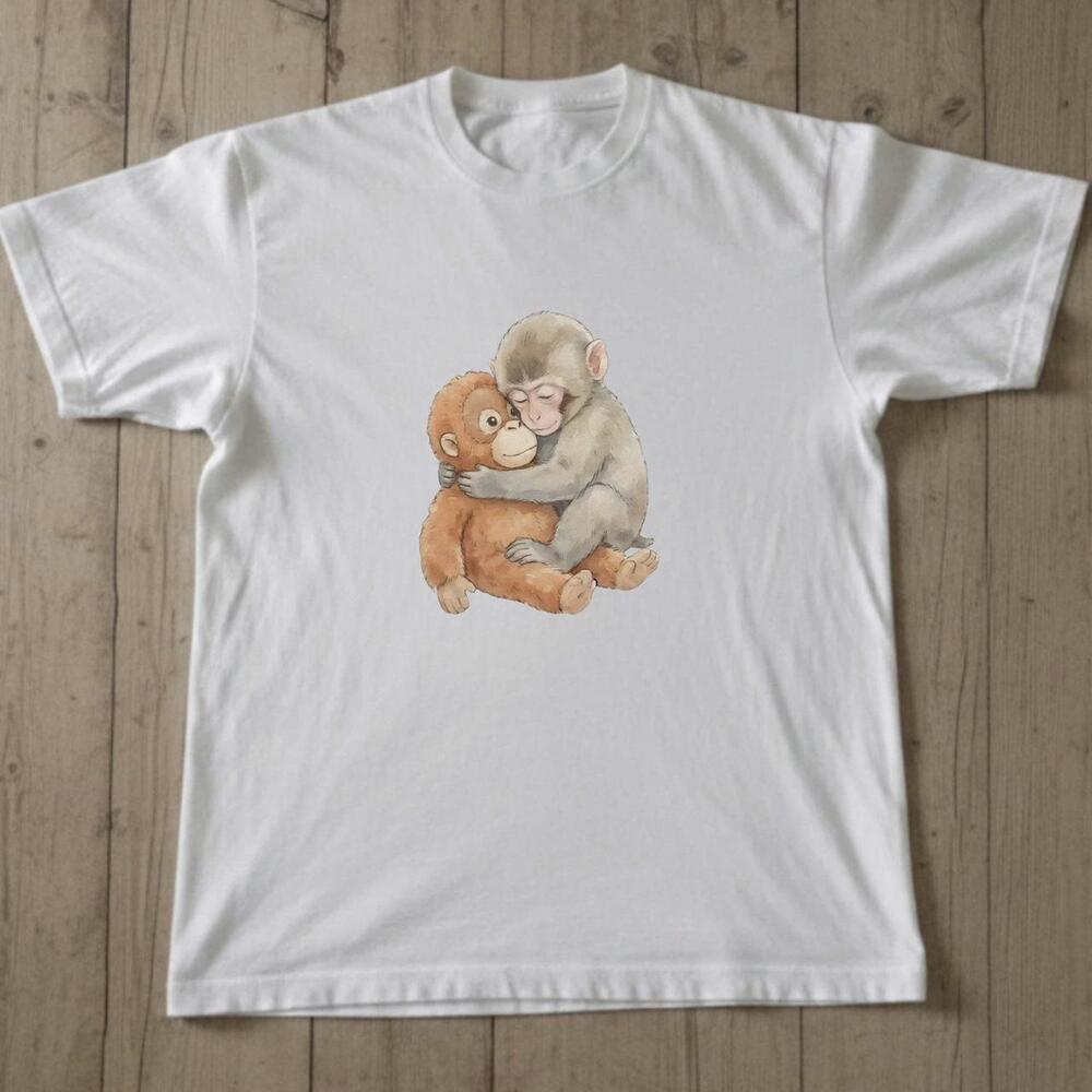 White Monkey And Teddy Bear Graphic Tee